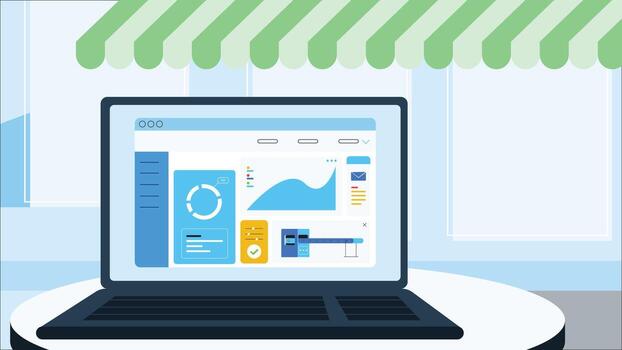 Online Store Dashboard with Sales Analytics and Business Metrics Display vector