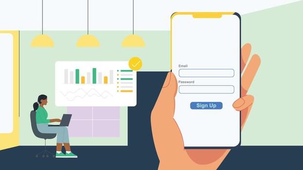 Mobile App Signup Form with Analytics Dashboard and User Interface Elements vector