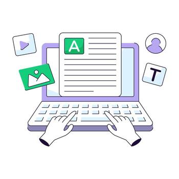 Conceptual flat line design of online content writing vector