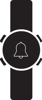 Minimalist black and white icon of a smartwatch displaying a notification bell symbol for alerts and reminders on a white background vector