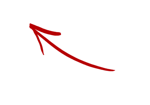 Red curved arrow hand-drawn on transparent background. Marker sketch arrow pointing up left, drawn by hand in doodle style for infographic, notes, or graphic design projects. png