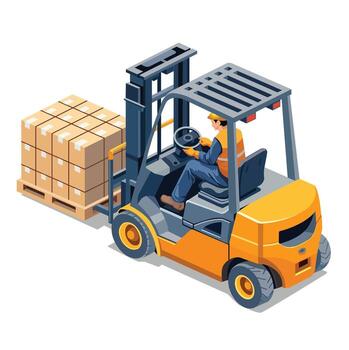 Forklift driver with stacked boxes vector