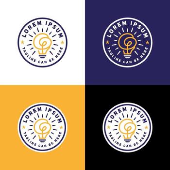 A circular emblem featuring a light bulb with a brain inside, symbolizing intelligence, creativity, and bright ideas. vector