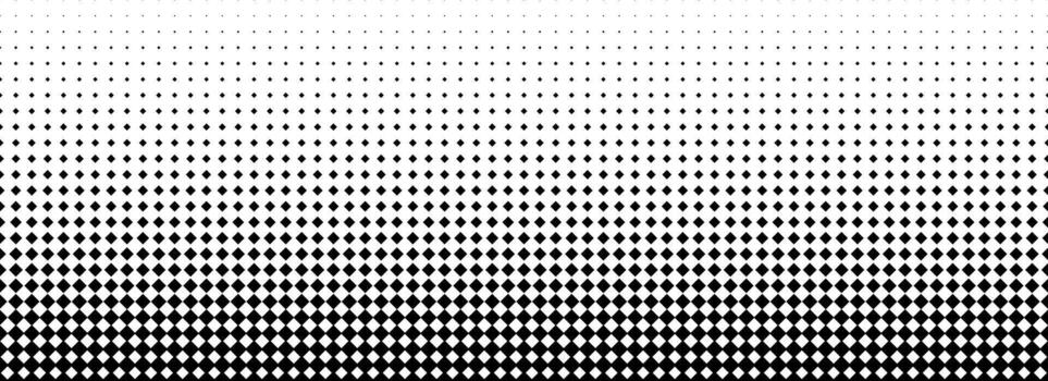 trama de semitonos degradado textura antecedentes. diamante punto descolorido gradación fondo de pantalla. negro y blanco cuadrado píxeles resumen desvanecimiento cómic popular Arte fondo. repitiendo trama efecto trama de semitonos cubrir vector