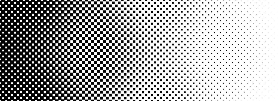 trama de semitonos degradado textura antecedentes. descolorido a cuadros gradación fondo de pantalla. negro y blanco cuadrado píxeles resumen desvanecimiento cómic popular Arte fondo. repitiendo cheque trama efecto cubrir vector