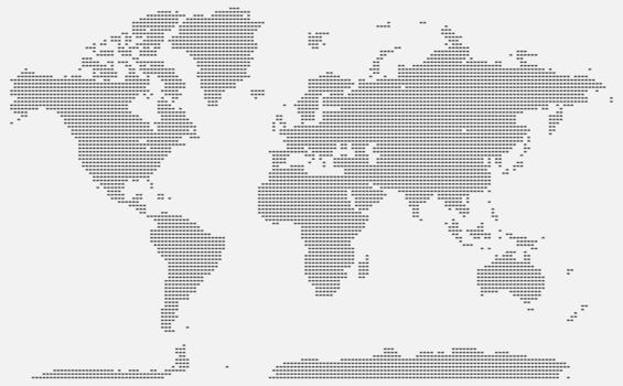Horizontal dotted map design featuring topographic outlines of all global continents vector
