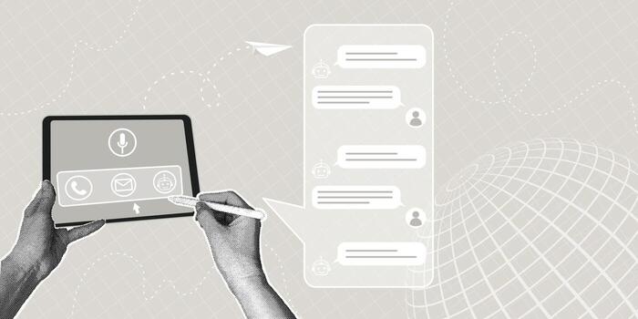 Hands using tablet for messaging vector