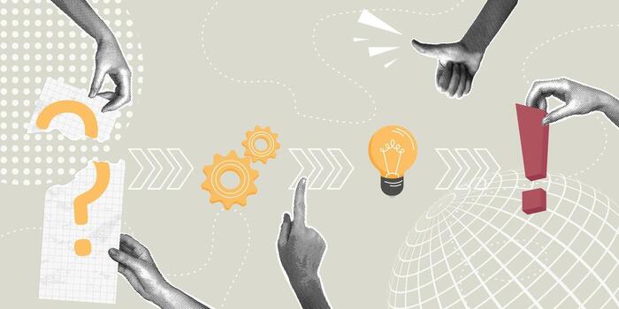 un de moda trama de semitonos collage. el resolución de problemas proceso desde pregunta a solución. concepto de el resolución de problemas proceso, resolución de problemas análisis y éxito, creativo pensamiento, problema resolviendo y vector