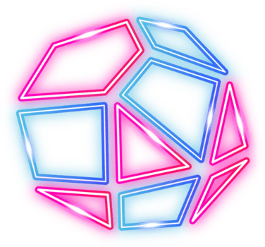 Neon Geometric Dodecahedron with Glowing Edges Abstract Shape, A bright and colorful abstract image of a dodecahedron featuring geometric shapes and glowing neon edges. The image evokes a futuristic. png
