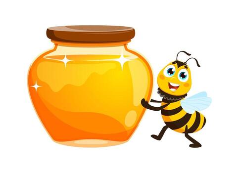 Bee next to a honey jar vector