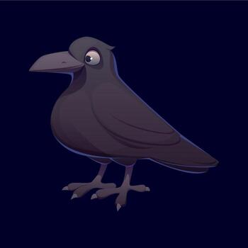 Animated black raven character vector