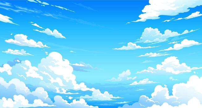 Blue sky with fluffy white clouds vector