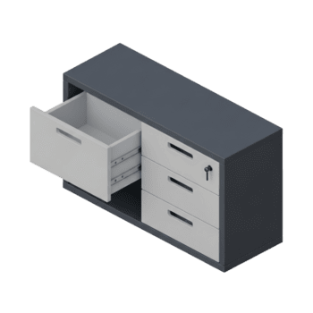 isometrisk 3d framställa av en modern kontor arkivering skåp i mörk grå och vit, visa upp ett öppen låda, perfekt för effektiv dokumentera lagring och arbetsyta organisation png