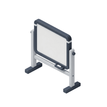 3d isometrico lavagna su In piedi illustrazione - vuoto presentazione tavola per ufficio incontri, di brainstorming sessioni, e educativo dimostrazioni, isolato su trasparente sfondo png