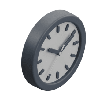 3D rendering of a minimalist analog clock face with dark gray casing and white dial, ideal for time management and scheduling concepts png