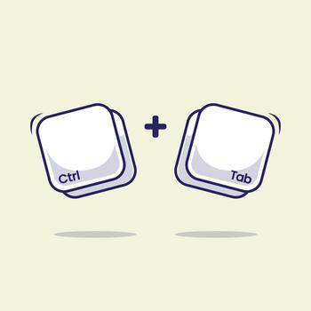 Computer keyboard combination shortcut or hotkeys ctrl plus tab icon, sign, symbol for fast typing technology on modern era vector