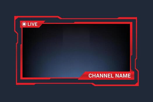 modern red live streaming overlay template with channel name for online platform vector