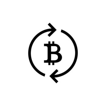 Bitcoin loop arrow icon. Digital currency exchange or cryptocurrency rotation symbol vector