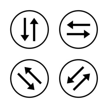 Swap vertical and horizontal arrow icon in circular outline. Diagonal arrows symbol. Double sign navigation vector