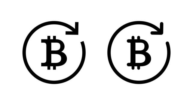 Bitcoin circular arrow icon. Cryptocurrency circular arrows symbol. Digital currency rotation sign vector