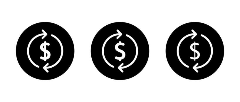Dollar exchange cycle icon in black circle. Circular arrows representing money transfer and conversion vector