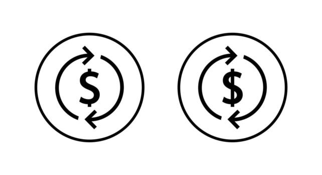 Dollar exchange loop icon in circular outline. Money sign with circular arrow symbol. Currency flow cycle concept vector