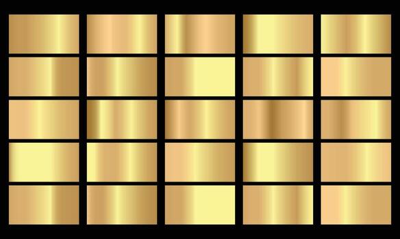 Gold gradient set background icon texture metallic illustration for frame, ribbon, banner, coin and label. Realistic abstract golden design seamless pattern desaign vector