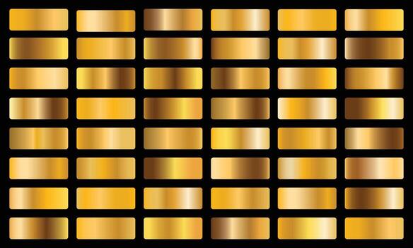 Gold gradient set background icon texture metallic illustration for frame, ribbon, banner, coin and label. Realistic abstract golden design seamless pattern. vector