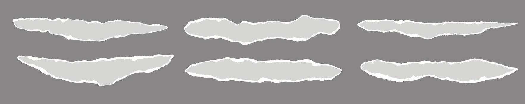 Rip paper page in light beige color on grey background. Thin strip of sheet vector