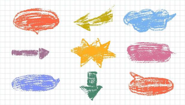 Speech bubble for text with crayon pencil texture on checkered sheet background vector