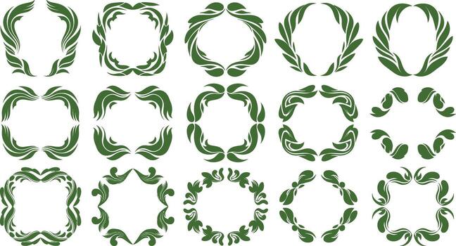 Elegant green leaf frames creating decorative borders for invitations and announcements vector