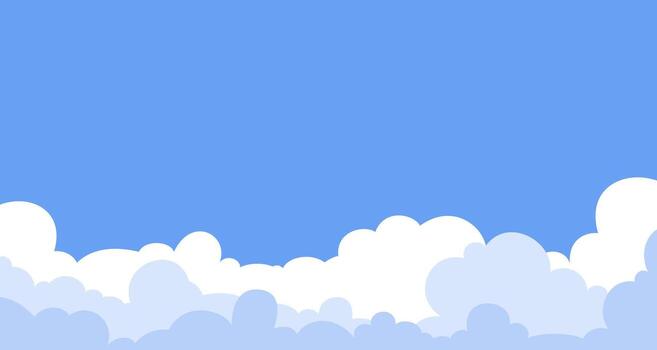 Simple sky background with cartoon clouds on the sides. A clean blue backdrop with a fluffy cloud frame, perfect for kids' invitations or social media graphics. vector