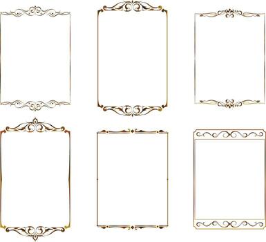 a set of vintage frames for graphic art and design, frames with a golden gradient, clipart on a white background, retro line art style vector