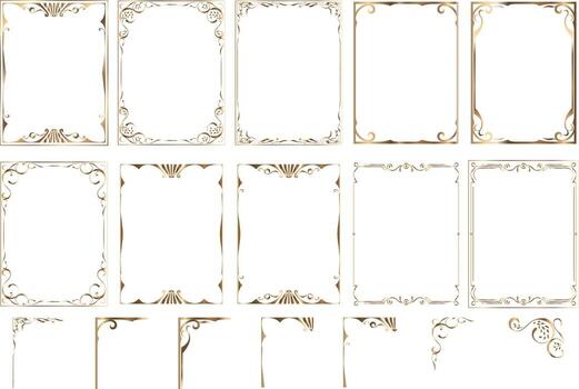 un conjunto de Clásico marcos para gráfico Arte y diseño, marcos con un dorado degradado, clipart en un blanco fondo, ardecó estilo vector