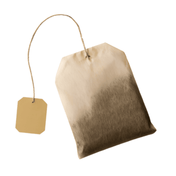 Single tea bag with string and tag isolated on transparent background png