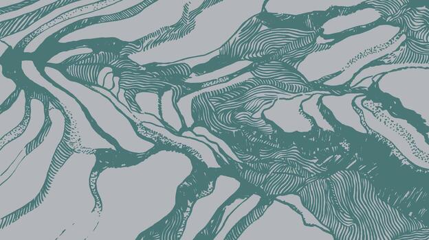 Hand drawn brush lines abstract top view of rice terraces pattern, Japanese and ethnic folks wood carving, block print texture background, minimal graphic for textile, carpet, decoration vector