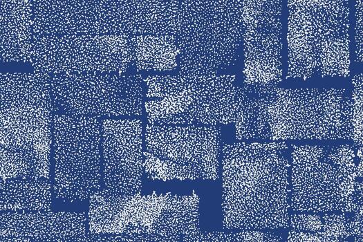 Abstract indigo stippled brick seamless pattern inspired by Japanese craftsmanship. Minimal hand drawn texture with dotted blocks and wabi sabi imperfection aesthetic. vector