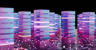 futurista dados armazenamento torres com brilhando luzes video