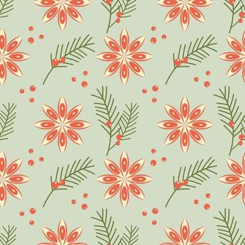 Christmas pattern with branches and berries for greeting cards and wrapping paper. Merry Christmas and Happy New Year. Juniper. vector