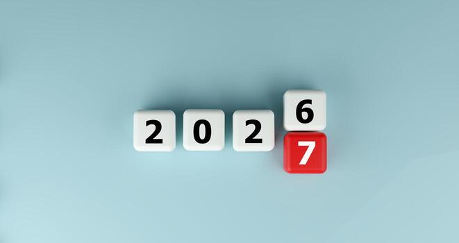 3D White and Red Cubes Transition from 2026 to 2027 Symbolizing Change and New Beginnings photo