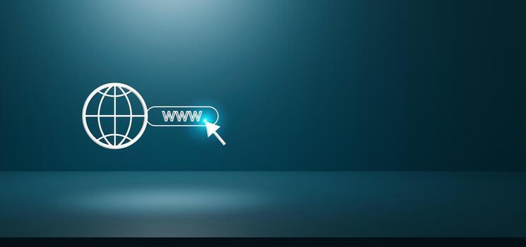 Internet globe with www domain search bar, web hosting and online technology concept photo