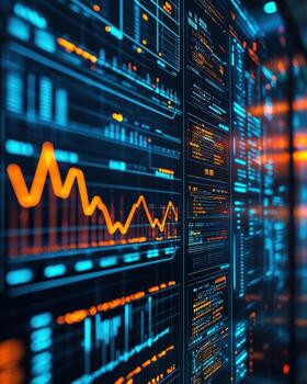 Digital financial trading data with stock market charts and analytics display photo