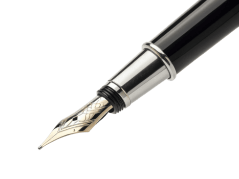 fechar acima Visão do fonte caneta com brilhante ouro ponta, exibindo Está elegante Projeto e artesanato. caneta lustroso Preto corpo contrastes belas png