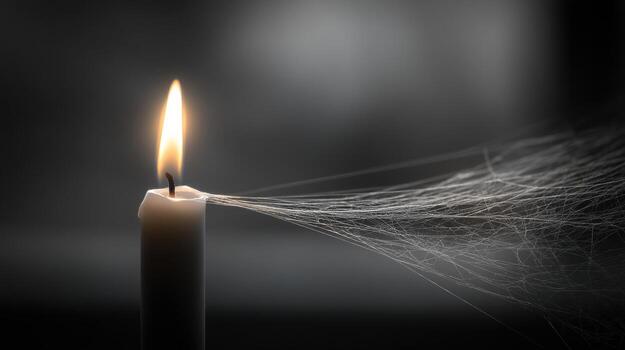 Gossamer Cobweb Spanning an Empty Corner with a Single Taper Candle Light photo