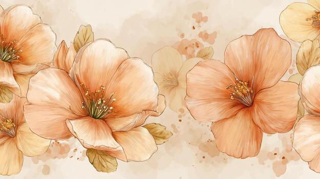 Elegant Feathered Ink Wash Background in Warm Clay Tones with Soft Visuals photo