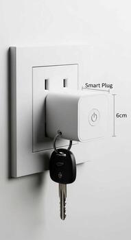 Compact smart plug with key attached demonstrating small size and modern home automation technology photo