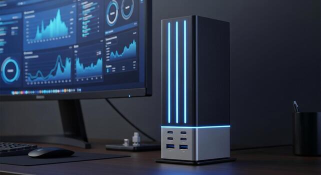 A desktop computer with a monitor and keyboard on it photo