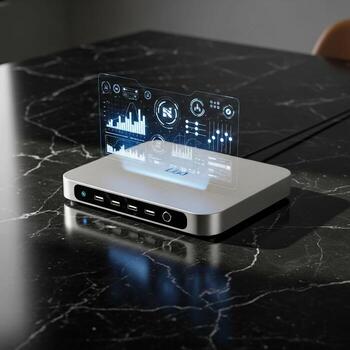 A desktop computer with a screen on top of it photo