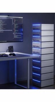 A computer with a monitor and a keyboard on it photo