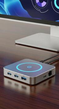 A desktop computer with a usb hub attached to it photo